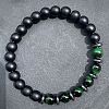 Natural Dyed Green Tiger Eye & Matte Black Obsidian Round Beads Stretch Bracelets for Men Women UT1293-1-1