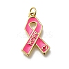 October Breast Cancer Pink Awareness Ribbon Brass Enamel Pendants LS-KK-G525-10G-06-1