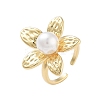 Rack Plating Flower Brass Open Cuff Rings for Women RJEW-B064-18G-01-1