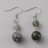 Natural Agate Round Beaded Dangle Earrings EJEW-WH0001-11J-1