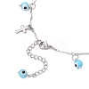 Handmade Evil Eye Lampwork & 304 Stainless Steel Cross Tassel Bar Link Chain Anklets for Women AJEW-AN00741-03-5