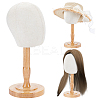 Desktop Head Shaped Wood Covered with Cloth Hat Display Racks AJEW-WH0816-104-1
