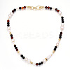 Natural Pearl & Agate & Crystal Round Beaded Necklaces NJEW-N056-01G-2