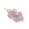 4Pcs 4 Styles Natural Amethyst & Agate & Green Aventurine & Lapis Lazuli Faceted Round Beaded Flower Pendants PALLOY-TA00256-4