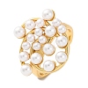 Rack Plating Flower Brass ABS Imitation Pearl Open Cuff Rings for Women RJEW-S242-08G-1