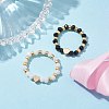 Glass Stretch Rings with Golden Plated Heart Brass Beads RJEW-JR00660-01-2