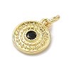Brass Micro Pave Cubic Zirconia Flat Round Charms KK-C156-24G-2
