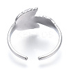 Non-Tarnish 304 Stainless Steel Leaf Open Cuff Ring for Women RJEW-N040-26-3