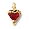 Brass FireBrick Cubic Zirconia Sacred Heart of Jesus Connector Charms X-KK-R002-27G-02-1