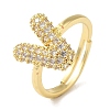 Rack Plating Letter Brass Micro Pave Clear Cubic Zirconia Adjustable Rings for Women KK-S391-03G-V-2