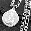 Teardrop with Father St. Benedict Pattern 201 Stainless Steel Pendant Necklaces for Men Women LS-NJEW-K283-19P-1
