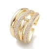 Clear Cubic Zirconia Flower Open Cuff Ring LS-RJEW-C056-10G-1