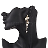 Brass Shell Pearl Round Dangle Stud Earrings EJEW-TA00729-3