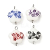 4Pcs 4 Colors Handmade Printed Porcelain Flower Connector Charms PALLOY-JF04405-02-1
