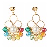 Flower Colorful Glass Beads Dangle Earrings for Girl Women EJEW-TA00010-1