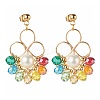 Flower Colorful Glass Beads Dangle Earrings for Girl Women EJEW-TA00010-1