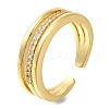 Brass Micro Pave Clear Cubic Zirconia Open Cuff Rings for Women RJEW-M021-04G-3