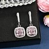 925 Sterling Silver Pave Cubic Zirconia Square Hoop Earrings EJEW-C150-01A-02-2
