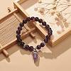 Natural Amethyst Round Beaded Stretch Bracelet with Bullet Charms BJEW-JB09018-04-2