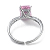 Rectangle Rack Plating Brass Micro Pave Cubic Zirconia Solitaire Ring RJEW-Z059-10P-01-3