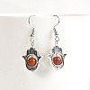 Natural Crystal Stone Hamsa Hand & Round Dangle Earrings UB8598-5-1