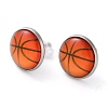 Sport Balls Glass & 304 Stainless Steel Stud Earrings for Women LS-EJEW-H005-01P-03-1