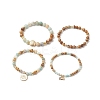 Natural Flower Amazonite & Picture Jasper Beaded Stretch Bracelets Sets with Non-Magnetic Synthetic Hematite BJEW-JB09280-4