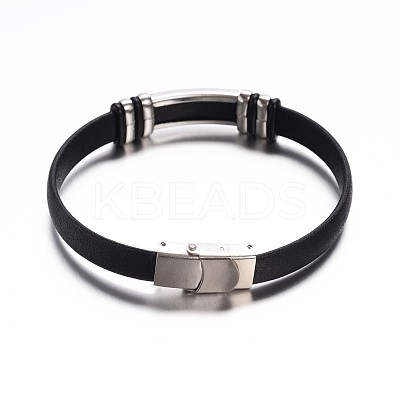 Rectangle Black Color PU Leather ID Cord Bracelets BJEW-G467-09-1