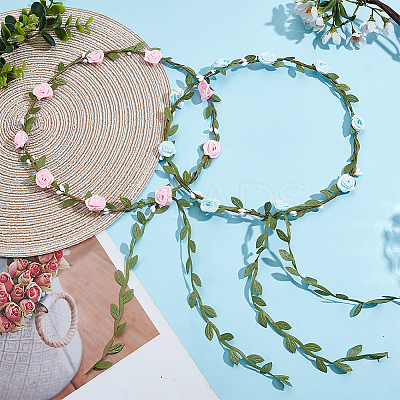 2Pcs 2 Colors Polyester Artificial Rose Garland Headbands Hair Vine AJEW-CP0008-26C-1