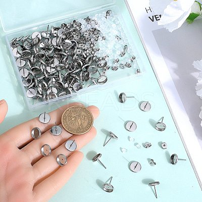 100Pcs Flat Round Stainless Steel Stud Earring Settings STAS-SP0001-61B-P-1