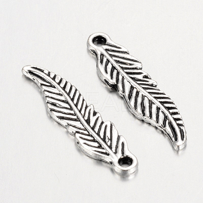 Tibetan Style Alloy Feather Pendants TIBEP-20476-AS-NR-1