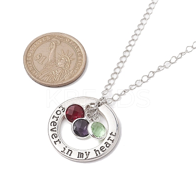 Glass and Alloy Round With Word Forever In My Heart Pendant Necklace NJEW-JN04697-03-1