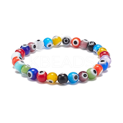 9Pcs 9 Color Handmade Evil Eye Lampwork Round Beaded Stretch Bracelets Set for Children BJEW-JB08899-1