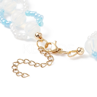 Opal & Glass Seed Braded Ring Wrap Beaded Necklaces for Women NJEW-JN03946-1