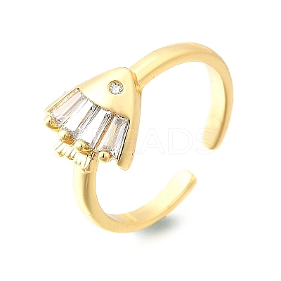 Ocean Theme Brass Micro Pave Cubic Zirconia Cuff Rings for Women RJEW-F184-17D-G-1