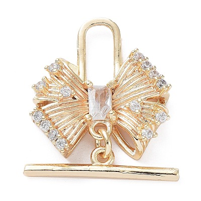 Brass Pave Clear Cubic Zirconia Toggle Clasps KK-G474-04G-1