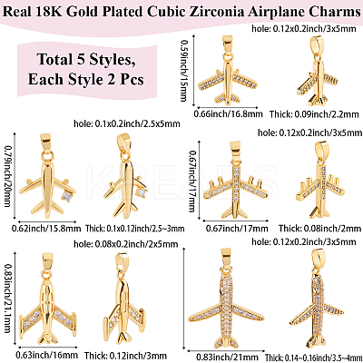 10Pcs 5 Styles Brass Micro Pave Cubic Zirconia Pendants KK-BBC0019-87-1