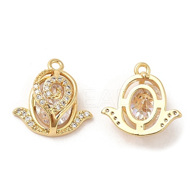 Brass and Clear Cubic Zirconia Pendants ZIRC-Q202-07G-1