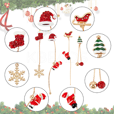 4Pcs 2 Style Christmas Sock & Hat Rhinestone Asymmetrical Earrings EJEW-AN0002-36-1