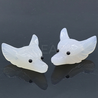 Natural White Agate Carved Healing Wolf Head Figurines PW-WG25599-01-1