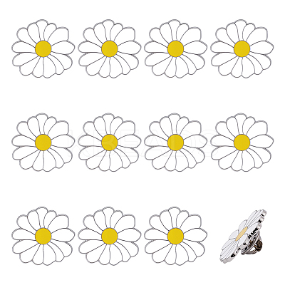 12Pcs White Daisy Enamel Pins JEWB-PH0001-49A-1