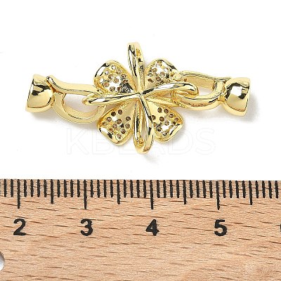 Rack Plating Flower Brass Pave Clear Cubic Zirconia Fold Over Clasps KK-E080-01G-1