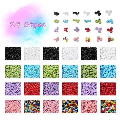 24 Style Opaque Colours Seed & Baking Paint Glass Round Seed Beads SEED-YW0001-29-1
