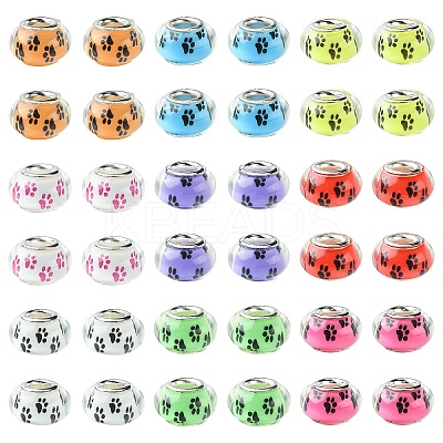 30Pcs Large Hole Dog Paw Prints Pattern Resin European Beads OPDL-YW0001-05-1