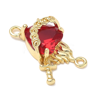Brass with Glass Dark Red Sacred Heart Connector Charms KK-L253-27G-02-1