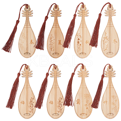 8Pcs 8 Style Ancient Musical Instrument Pipa Chinese Style Bookmark with Tassels for Book Lover AJEW-GO0001-13-1