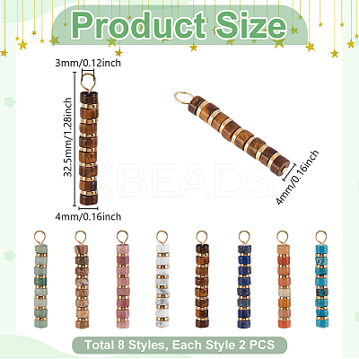 16Pcs 8 Styles Natural Mixed Gemstone & Electroplated Synthetic Non-magnetic Hematite Heishi Beaded Pendants PALLOY-GA00027-1