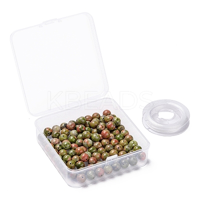 100Pcs 8mm Natural Unakite Round Beads DIY-LS0002-18-1
