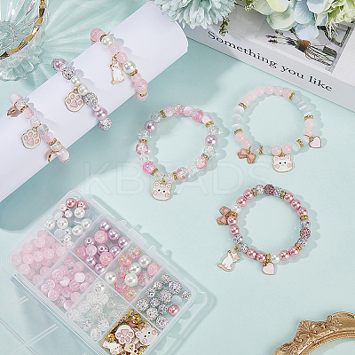 DIY Alloy Enamel Cat Charms & Glass Beads Bracelets Making Kits DIY-SC0030-79-1