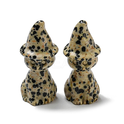 Natural Dalmatian Jasper Carved Healing Cat with Witch Hat Figurines DJEW-D012-07J-1